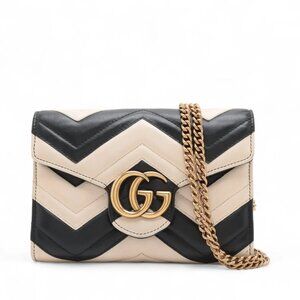 Gucci GG Marmont Leather Chain Shoulder Bag black x white